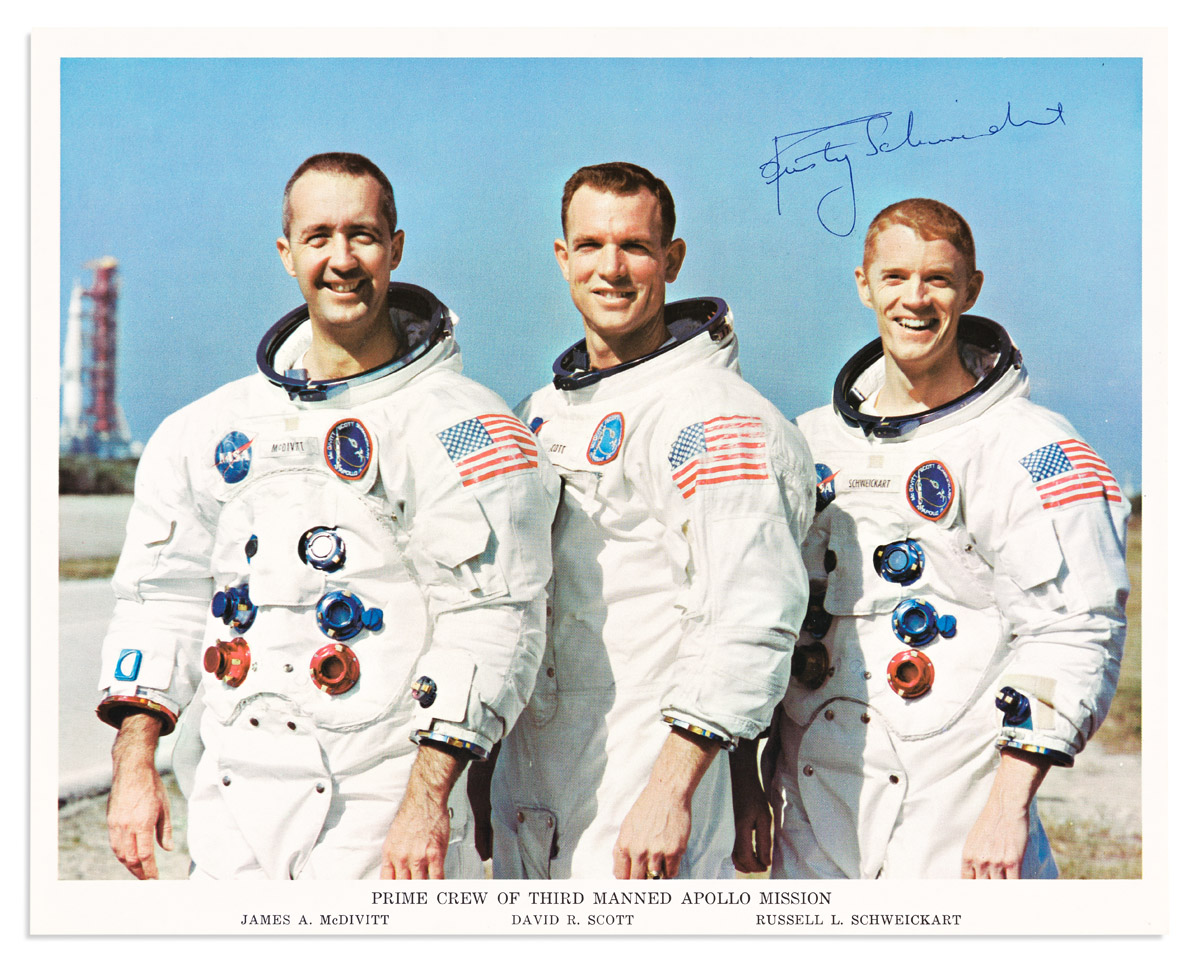 (ASTRONAUTS--APOLLO 9.) SCHWEICKART, RUSSELL L. Color Photograph Signed,